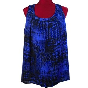 Apt. 9 Wmn Blue  Black Geometric Print Lined Sleeveless Scoop Neck Blouse XL A74